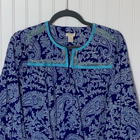 J. Crew Blue Paisley Boho Hippie Blouse Top Shirt - Picture 2 of 4